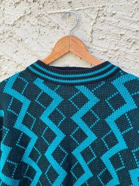 Botany 500 Teal Blue psychedelic Sweater size Medium Grandpacore
